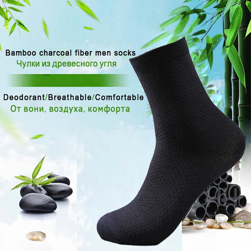 5 Pairs Men’s Bamboo Fiber Socks – Breathable Business Crew Socks