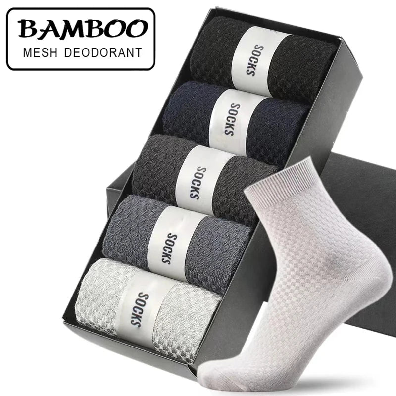 5 Pairs Men’s Bamboo Fiber Socks – Breathable Business Crew Socks