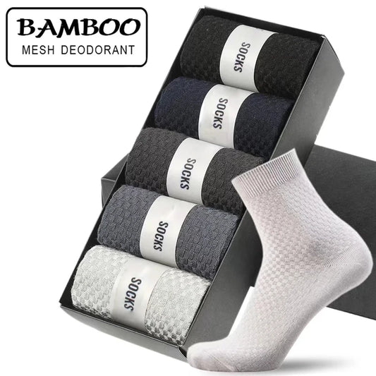 5 Pairs Men’s Bamboo Fiber Socks – Breathable Business Crew Socks