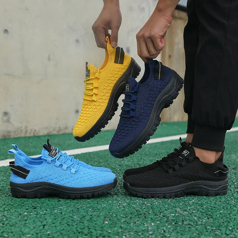 Men’s Yellow Mesh Outdoor Sneakers – Shock Absorbing, Breathable, Stylish