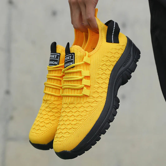 Men’s Yellow Mesh Outdoor Sneakers – Shock Absorbing, Breathable, Stylish